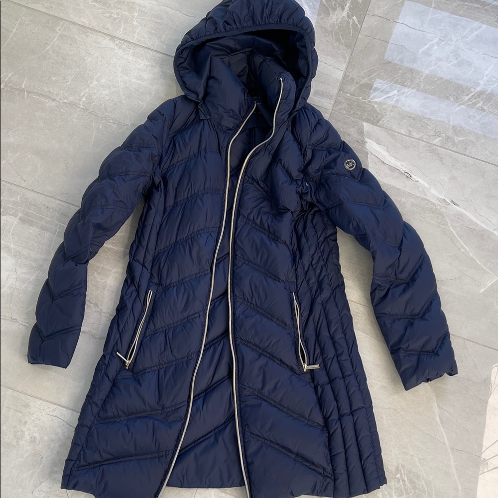 Michael Kors Navy Hooded Puffer Coat